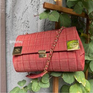 Chanel Vintage Denim Chocolate Bar Quilt Single Flap Shoulder Bag